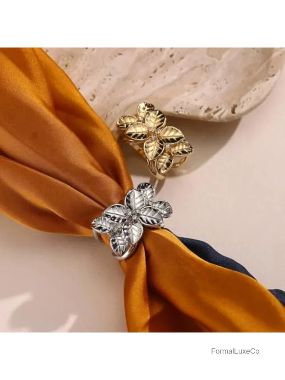 Leaf Crystal Brooch Scarf Ring Pin for Women Metal Alloy Elegant Shawl Wrap
